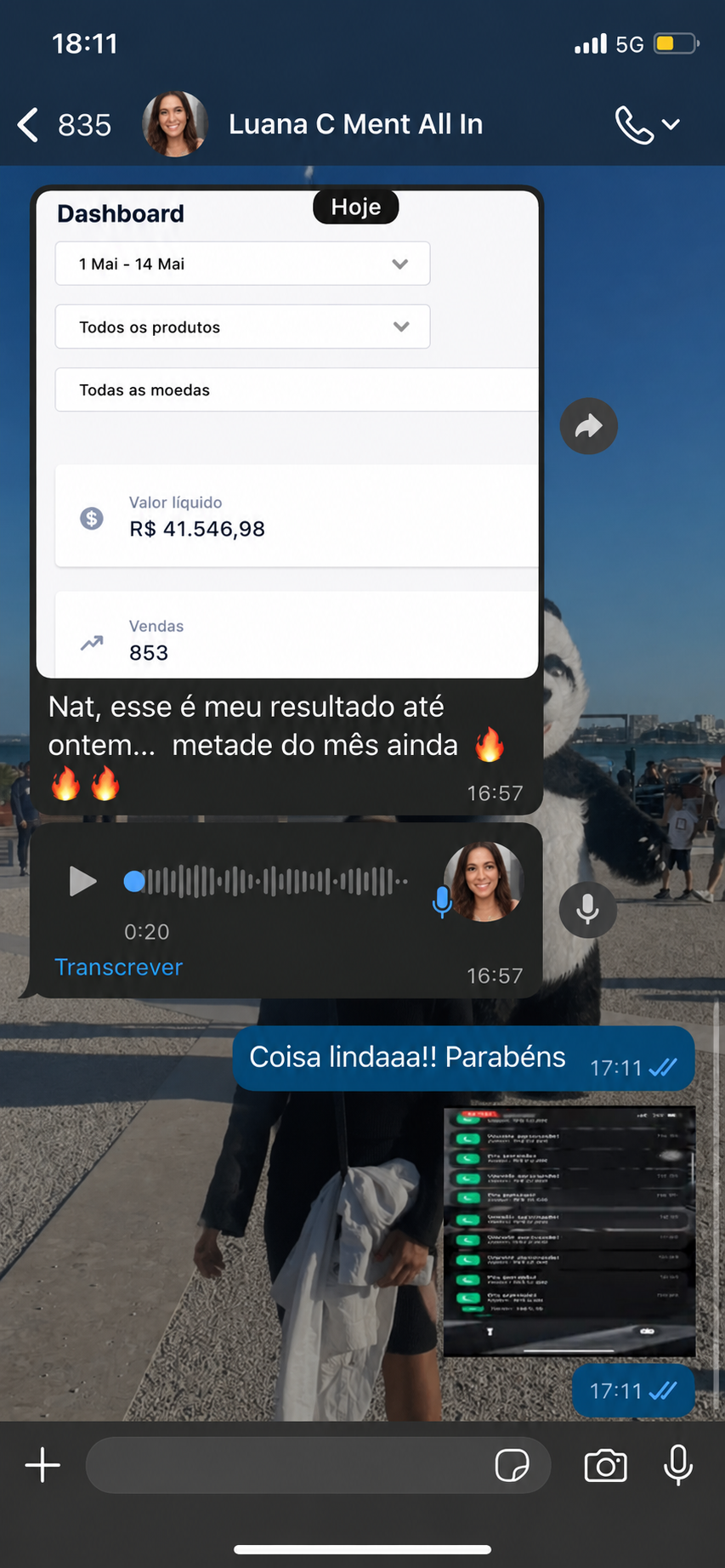 Aluna Luana — R$41.546 de valor líquido com 853 vendas em 14 dias