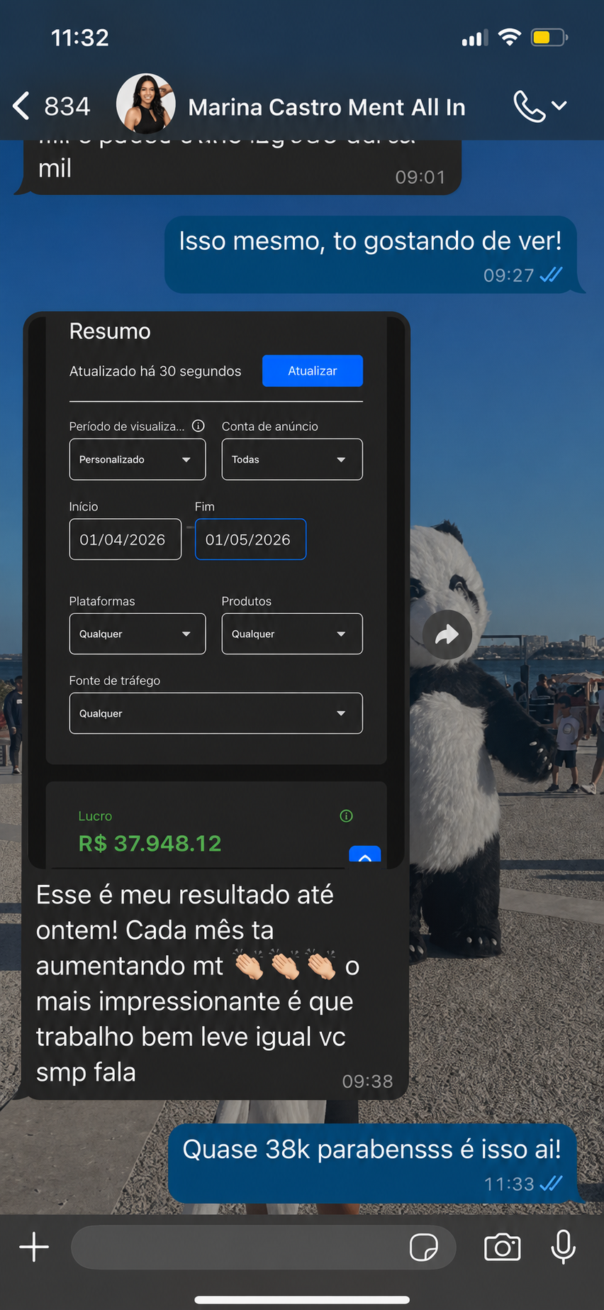 Aluna Marina Castro — Lucro de R$37.948 no mês